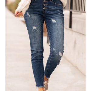 Kancan button fly Destructed Skinny Jean